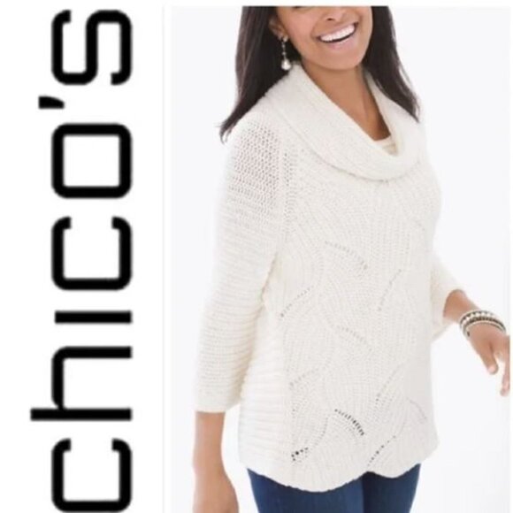 Chico's Ivory Cowl Neck Lowri Pullover Sweater L - Picture 1 of 10
